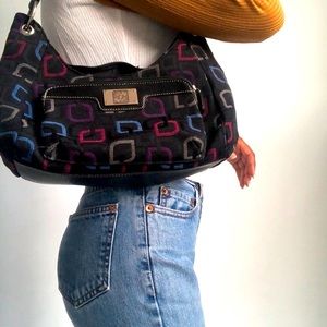 Gorgeous black with multi color print shoulder bag